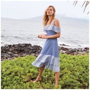 J. Crew Collection Silk Stripe Cold Shoulder Midi Dress